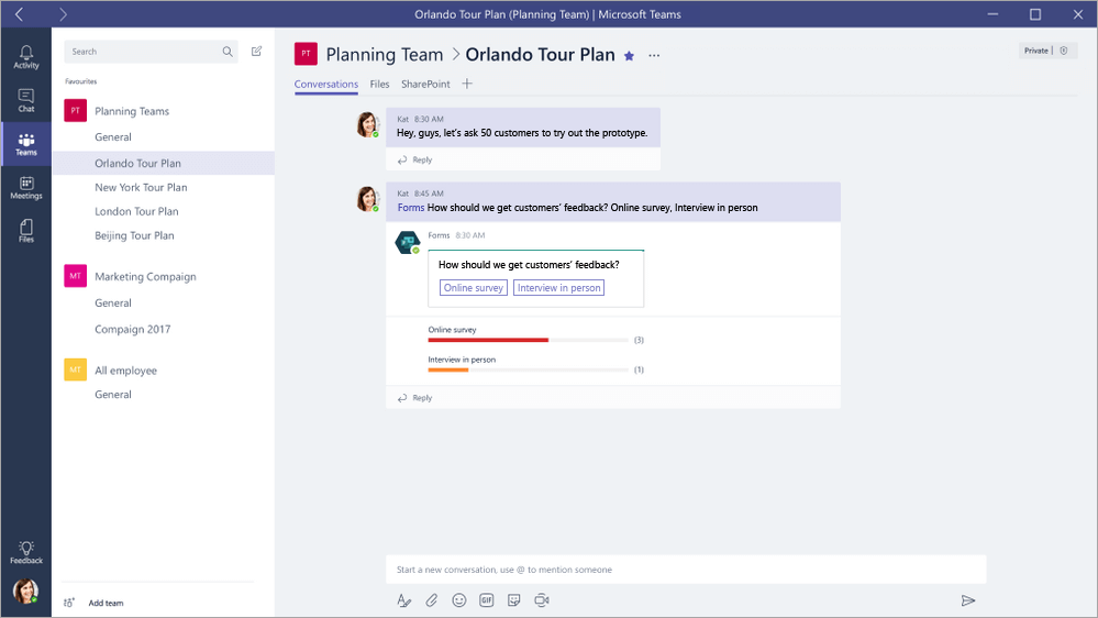 Responding to a Microsoft Forms QuickPoll in Microsoft Teams
