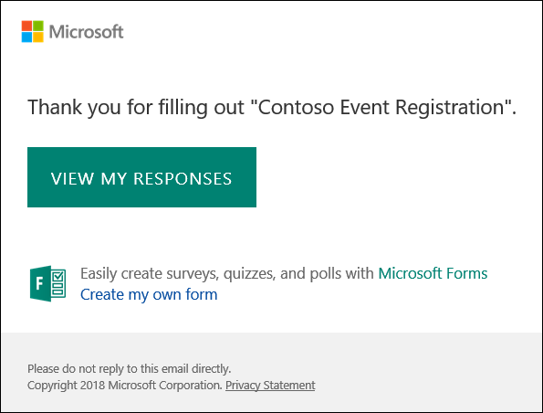 Email confirmation message and link to responses in Microsoft Forms