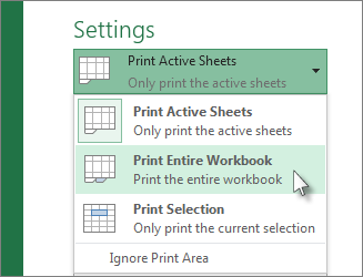 Under Settings, click Print Entire Worksheet