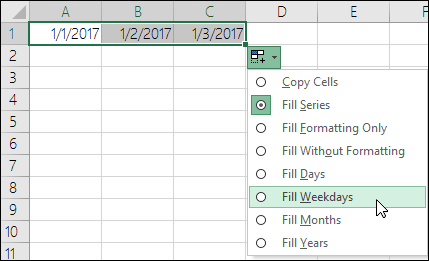 Use the Fill handle to create a list of sequential dates
