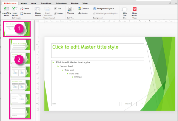 Slide master and slide layouts