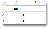 Data in cells A2 and A3 in an Excel worksheet