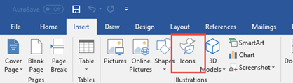 The Illustrations group contains tools that let you add shapes, icons, SmartArt and more to your document