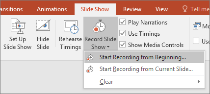Shows record slide show button in powerpoint