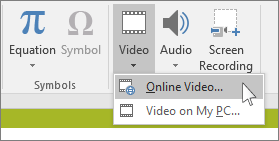 The button on the ribbon for inserting an online video in PowerPoint