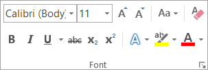 Text formatting options in the Font group