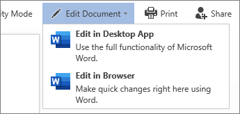Select Edit in Browser to edit in Word Online