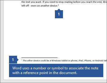 Word uses a number or symbol to associate the note with a reference point in the document