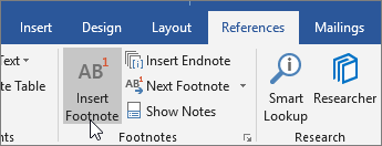 On the References tab choose Insert Footnote