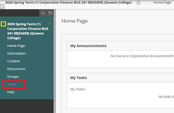 After logging into Blackboard and accessing your course, click the Tools options