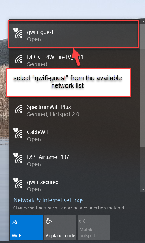 Select "qwifi-guest" from the available network list