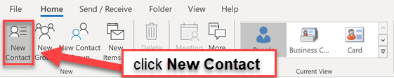 To create a new contact, click on New Contact from the Ribbon