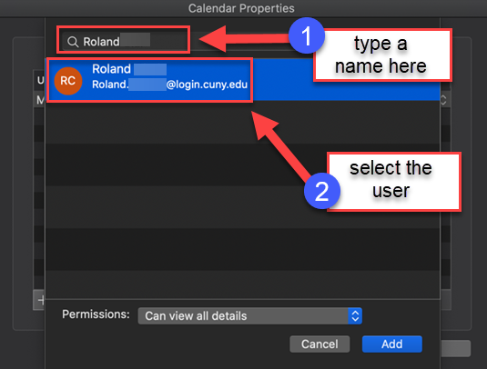 Search for the user to whom you want to delegate access by typing their name in the search field then selecting them   