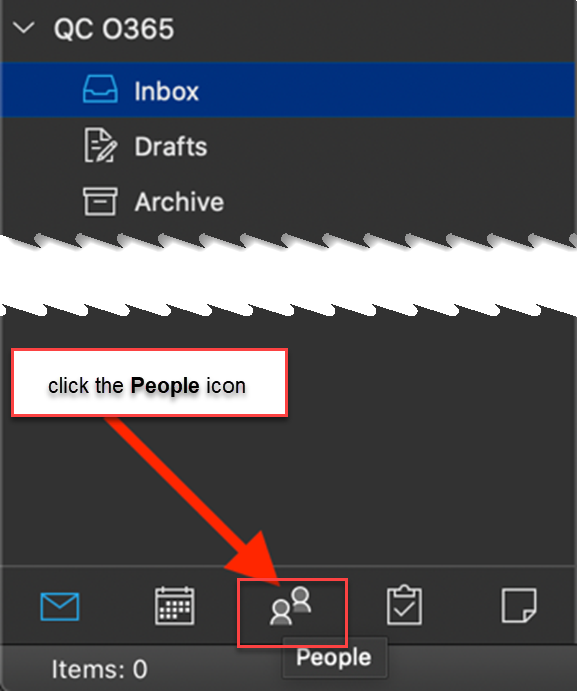 Click on the People icon at the bottom left of the Outlook Client. These are the contacts