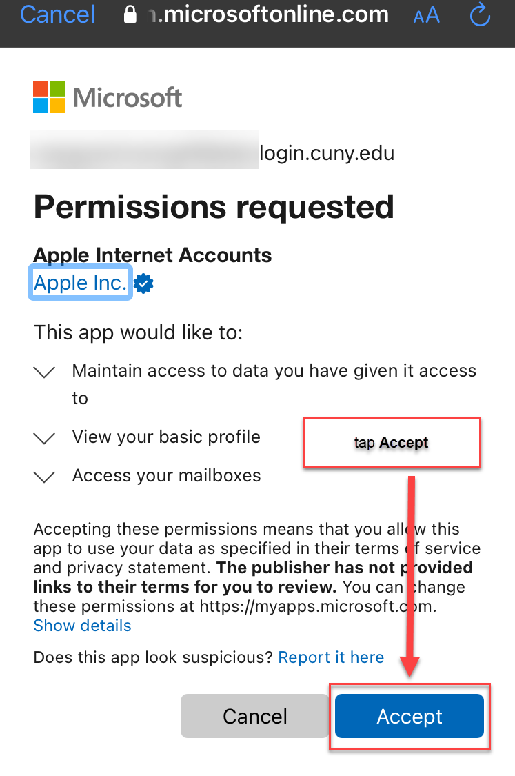 If you are prompted with a Permissions request, tap Accept
