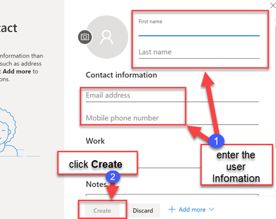 Enter the required information for the contact and click “Create.”