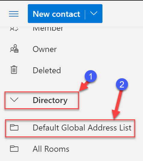 In the column on the left, scroll down until you see “Directory.” Then Select “Default Global Address List.”