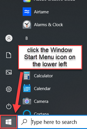 Click on the Windows icon in the bottom left of your screen