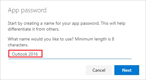 Create app passwords page, with name of the app password