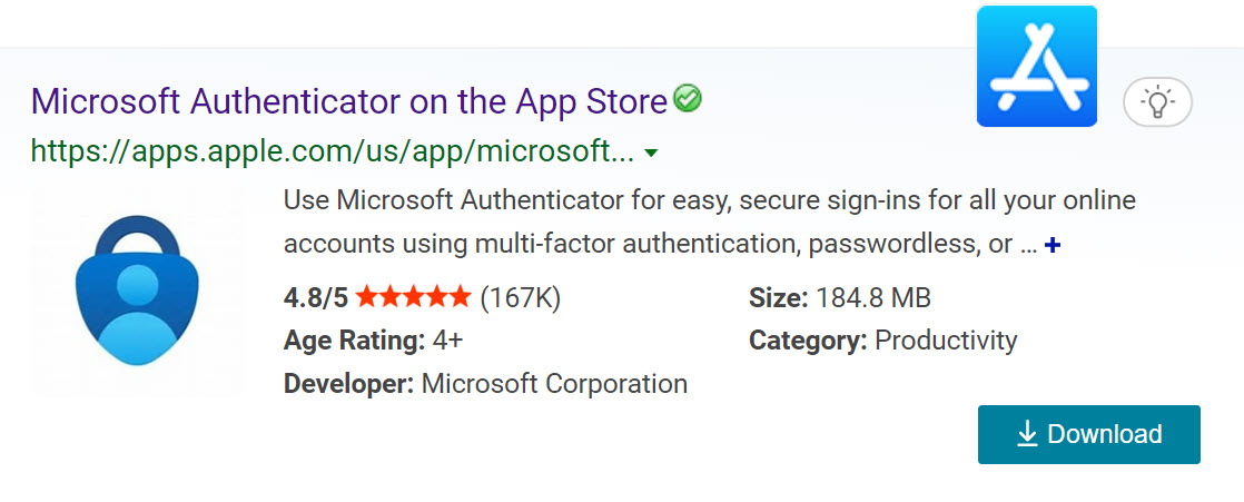 Microsoft Authenticator App picture for Apple store