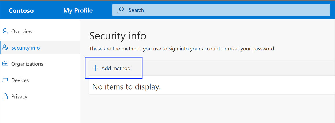 Add method to sign into your account on Security Info screen