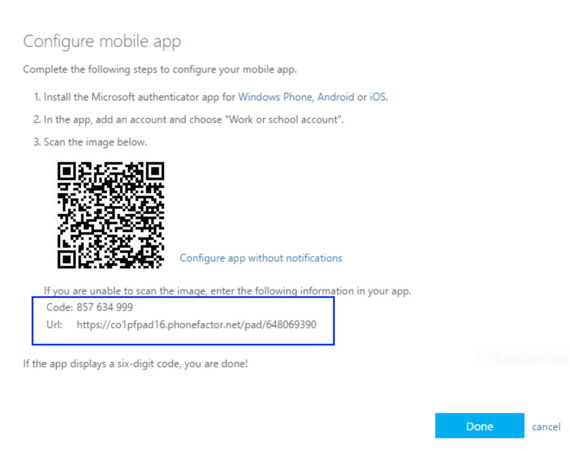 Alternate installation of Authenticator mobile app if you cannot use Q R code to manually enter numeric code and U R L