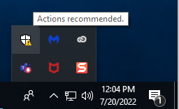 computer image showing warning icon from windows system icon in lower task bar