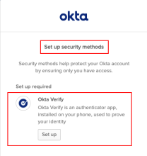 Okta Verify setup prompt based on the organization's configuration
