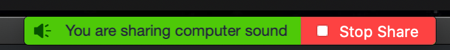 Image of the icon for stopping sharing that says "You are sharing computer sound" and has a button to Stop Share.