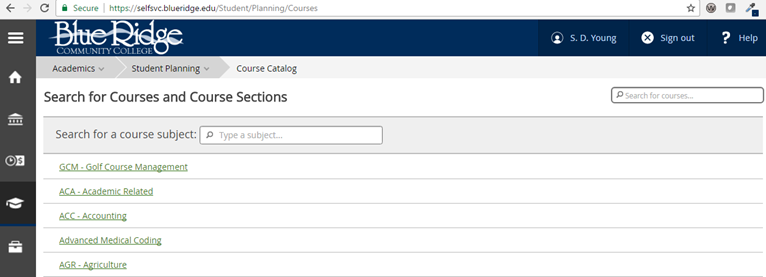 Title: Search for course sections - Description: A screen shot showing the search menu.