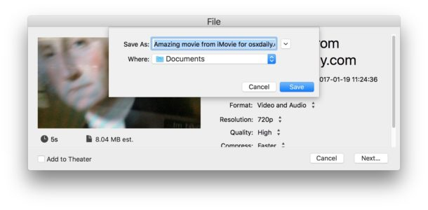 Saving the recorded video from iMovie