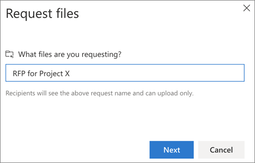 The Request files dialog box after requesting files in OneDrive for Business