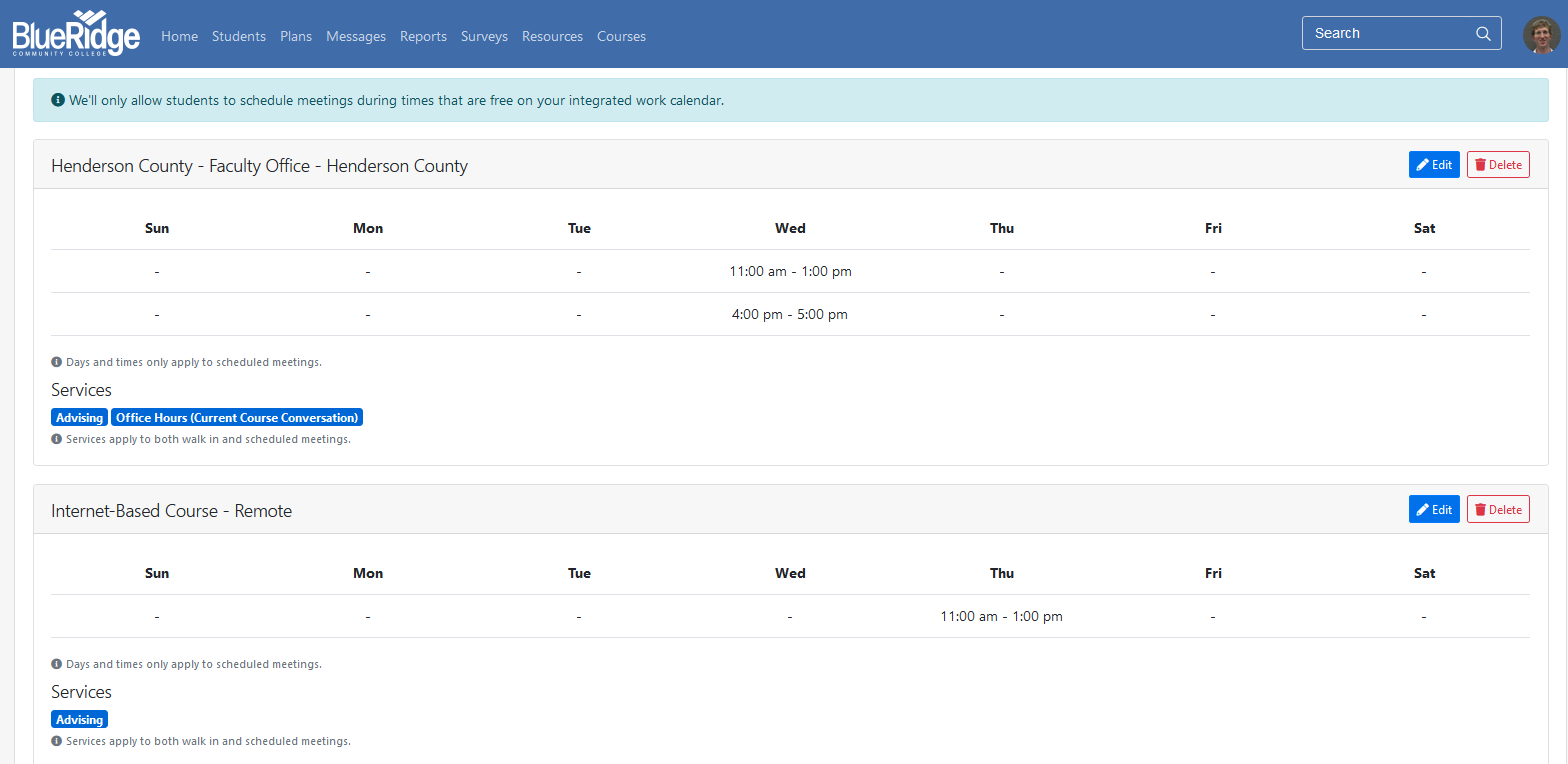 screenshot showing completed availability setup