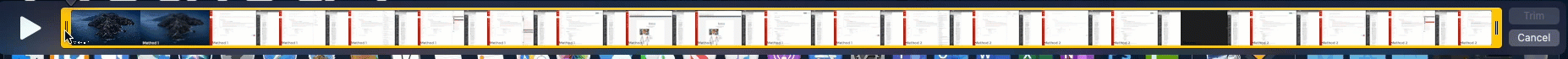 Gif showing the video timeline being dragged back and forth when using the Trim functionality.