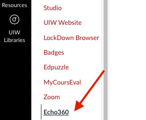 echo360 menu item in the canvas navigation menu.