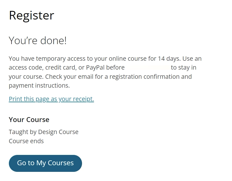 Register is shown with Go to My Courses included.