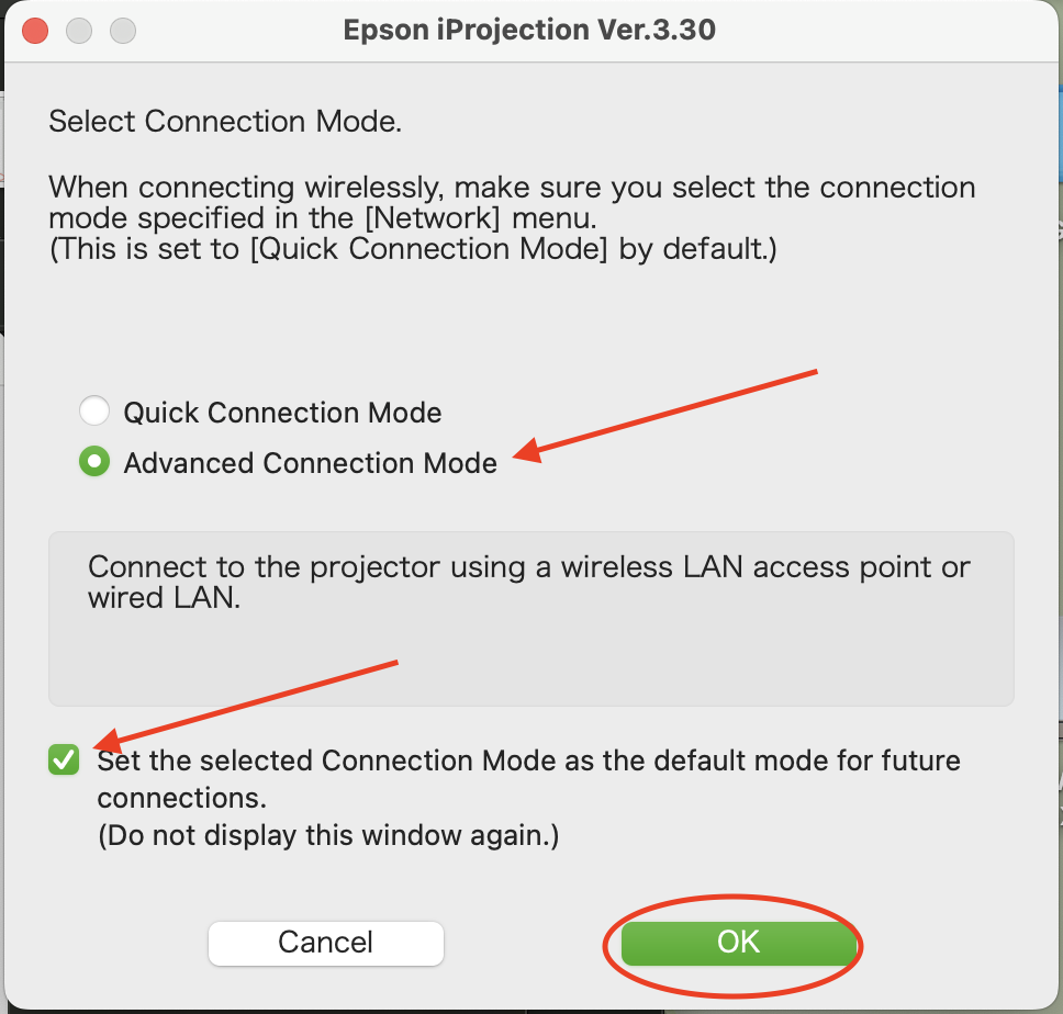 Epson iProjection config pop-up