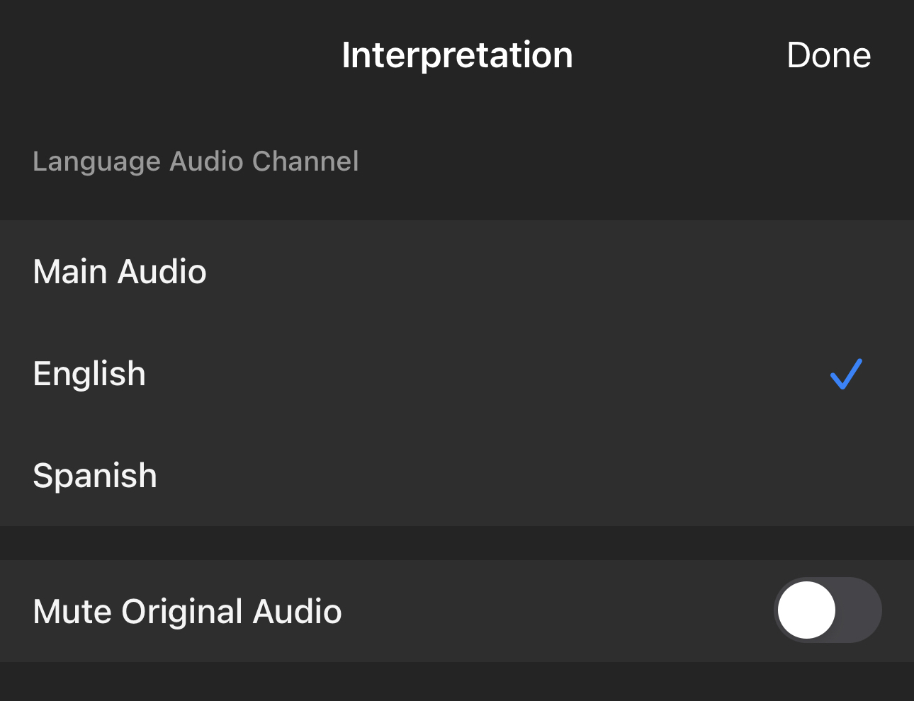 Zoom interpretation interface - language settings