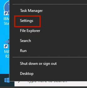 Graphical interface showing 'Settings' option after right clicking the start menu