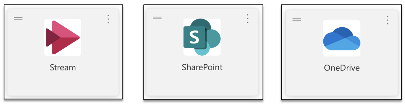 Stream, SharePoint, and onedrive app icons in Cardinal Apps