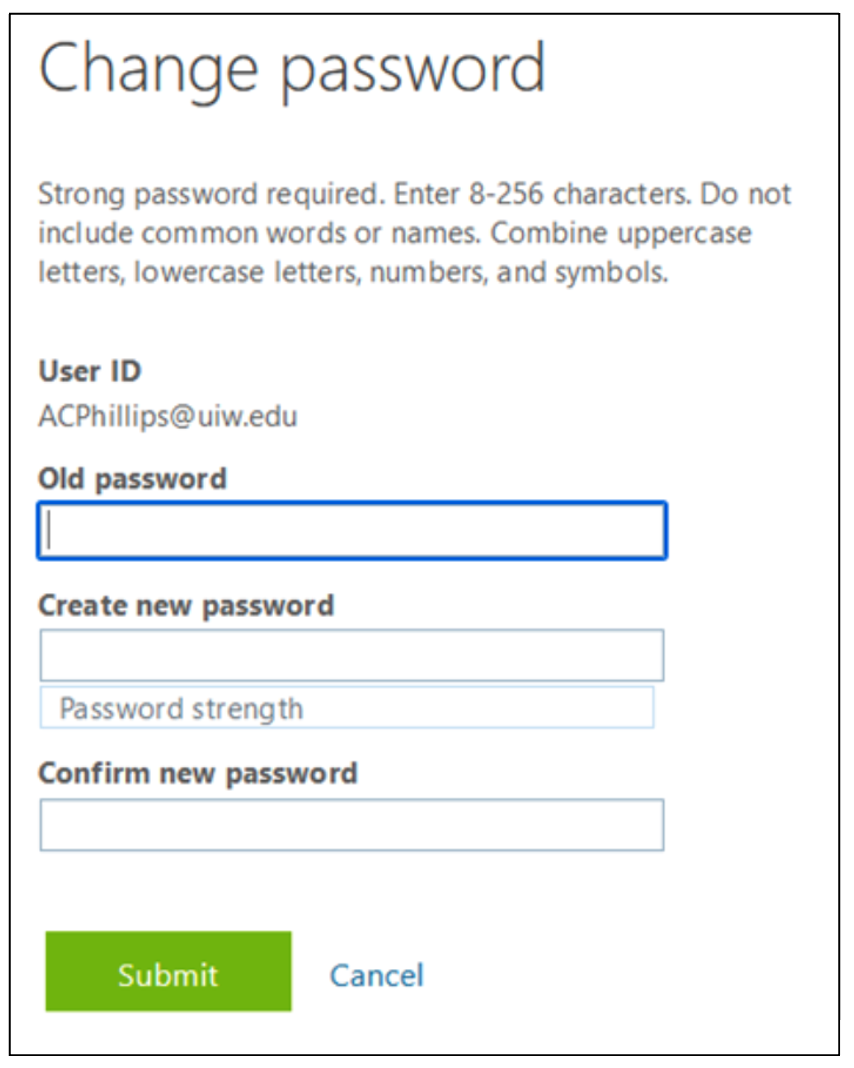 change password interface in cardinal apps