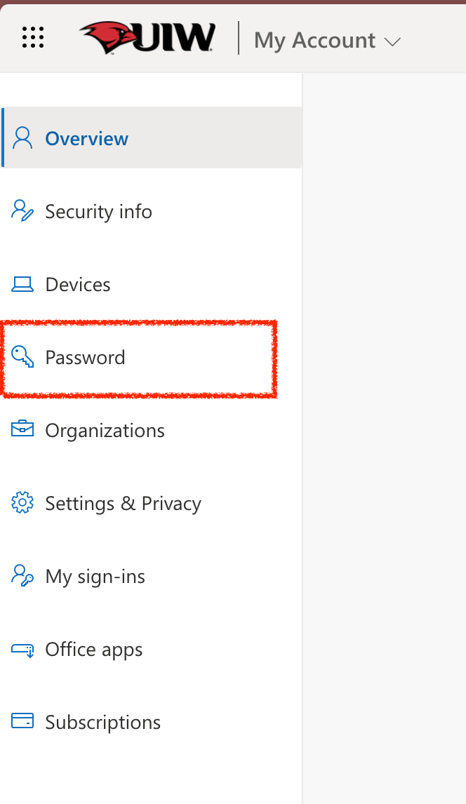 My account interface password option
