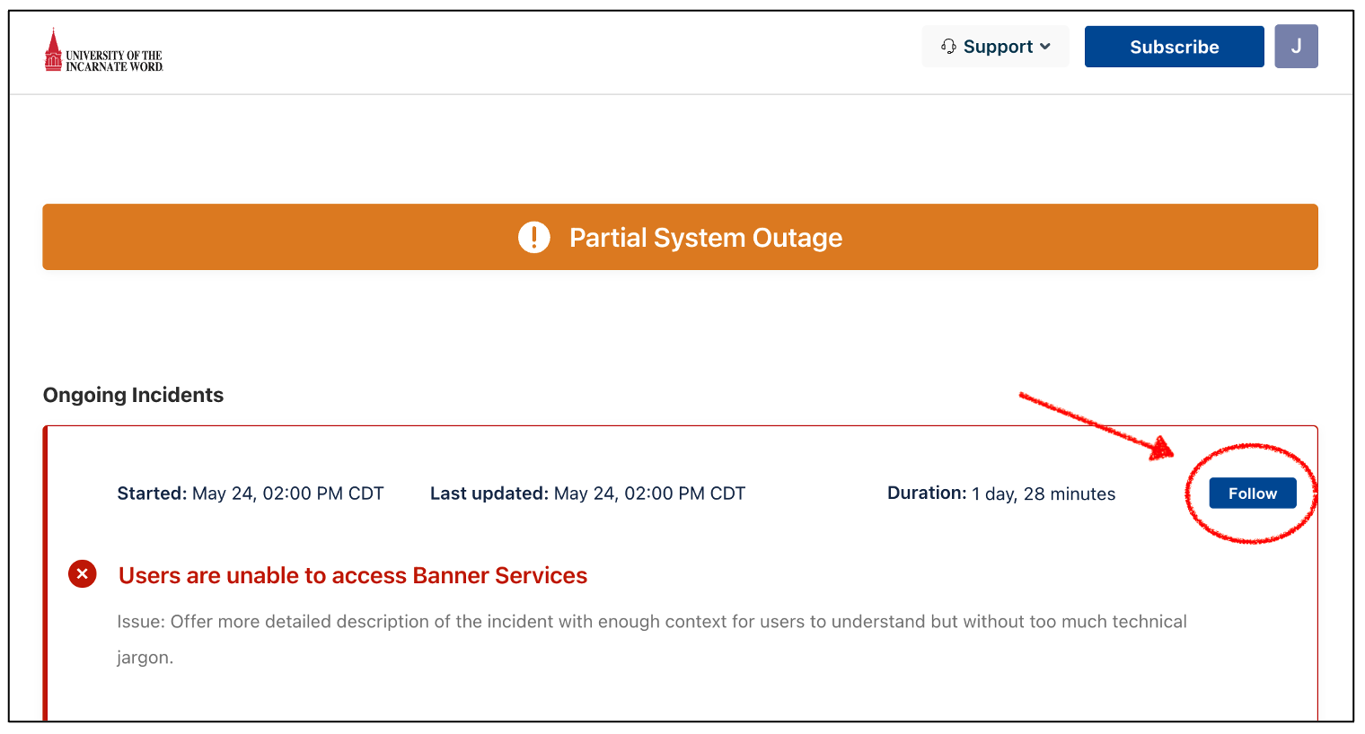 systems outage notification from freshservice