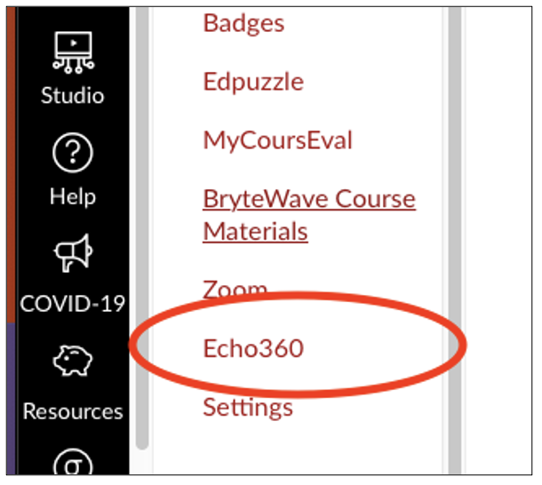 EchoVideo option in nav menu
