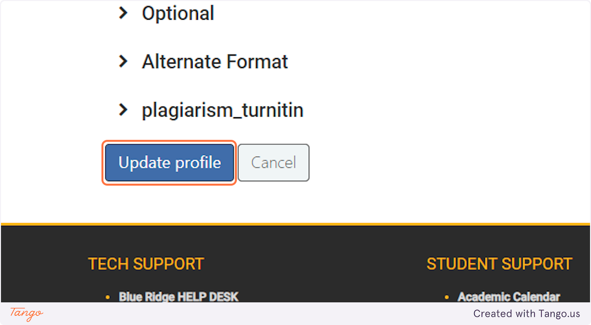 Scroll to the bottom of the Edit Profile page and click the Update Profile button.