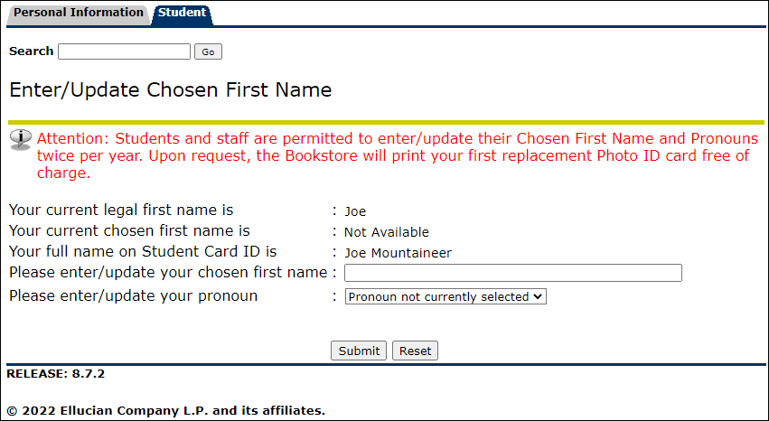 Enter/Update Chosen First Name
