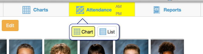 Attendance button with chart item selected