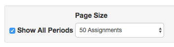 grading period checkbox and page size pulldown menu on the assignment screen