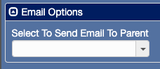email options area with pulldown menu for selecting email template.