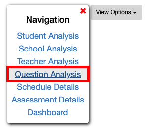 navigation pulldown menu with question analysis selected